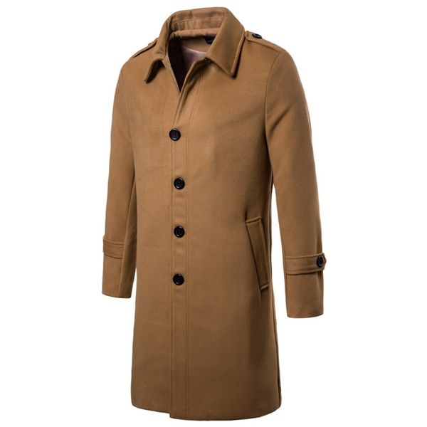

autumn winter mens solid color coat overcoat wool blend men long overcoats single-breasted fashion jaket outerwear coats 2colour, Black