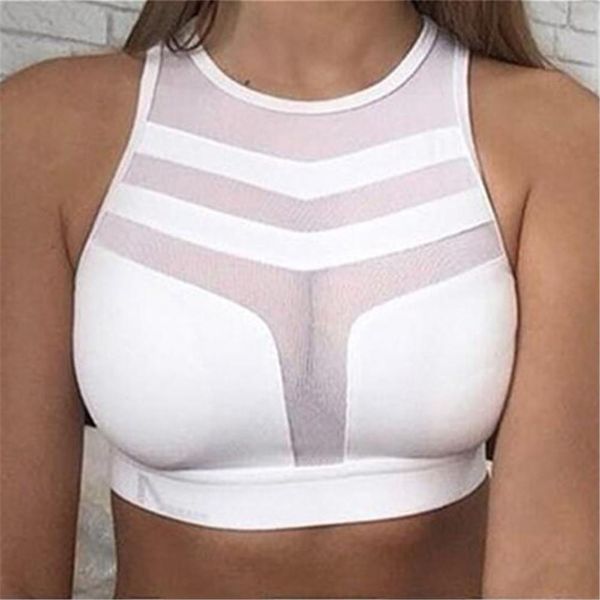 

2018 sports yoga running fitness absorbent push-up mesh piecing sports bra vest camisole, White;black
