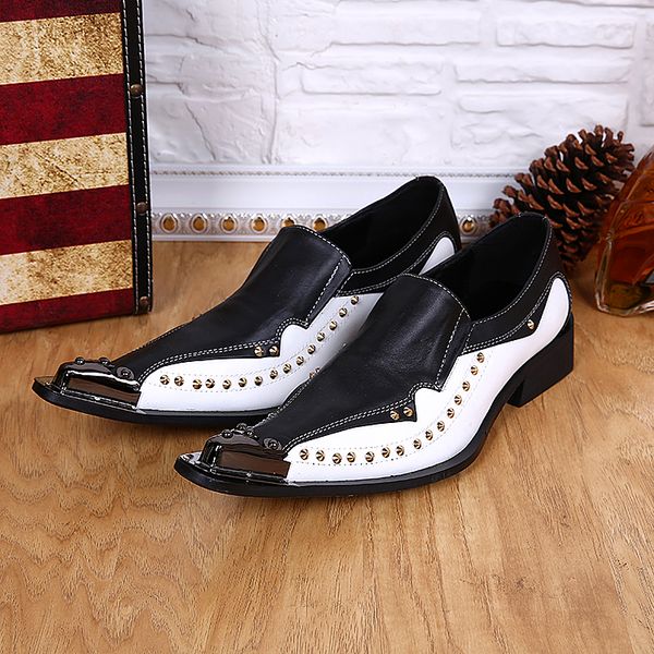 

black white genuine leather mens dress shoes fashion rivet oxford shoes for men formal slip on men brogues chaussure homme