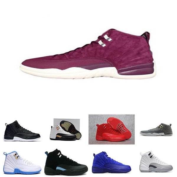 

2018 12s Basketball shoes 12 Bordeaux Dark Grey wool white Flu Game UNC Gym Red taxi gamma sneaker free shipping