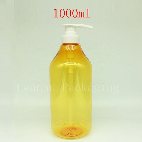 

1l empty yellow refillable bottles with spray lotion pump liquid soap dispenser shampoo pump bottle 1000ml shower gel container