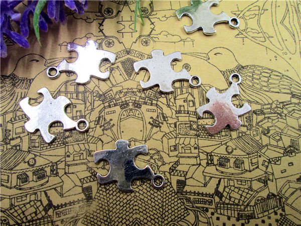 

90pcs-puzzle piece charms, antique tibetan silver tone 2 sided puzzle piece charm pendants, jewelry making 18x14mm, Bronze;silver