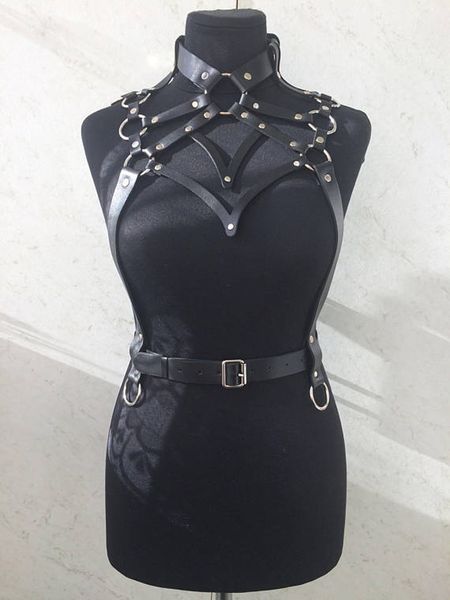 Punk Stil Siyah Faux Deri Strappy Korse Seksi Toka Kemer Esaret Koşum Erotik Kadın Vücut Kafesi Büstiyer Gece Kulübü Giymek