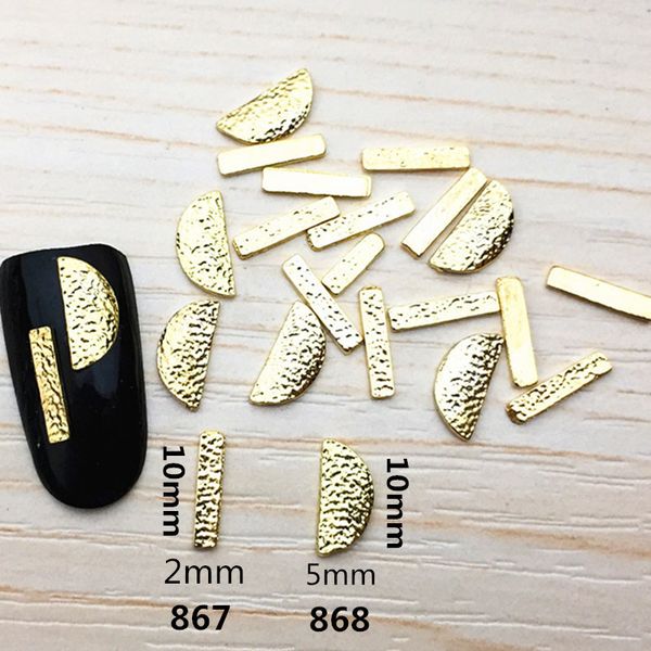 

10pcs/bag japan korea 3d nail art decoration metal kawaii fahion rectangle halfmoon diy charm nail styling tools, Silver;gold