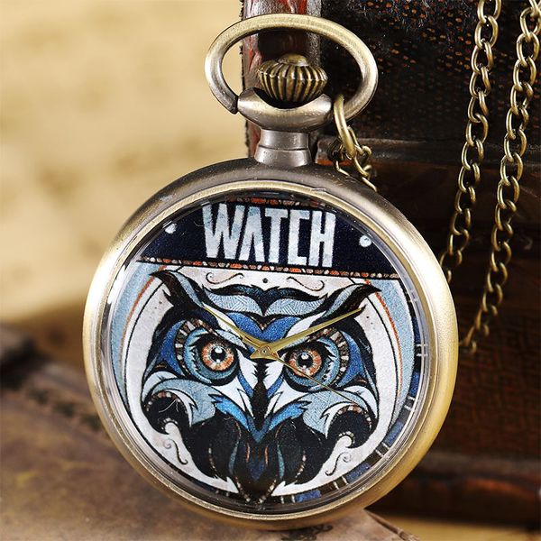 

vintage bronze owl quartz pocket watch chain retro antique pendant fob clock necklace for children men women christmas gift, Slivery;golden