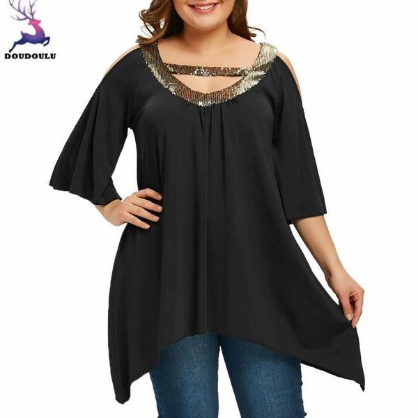 

women's blouses & shirts doudoulu xl-4xl sequined o-neck blouse irregular sweatshirts for women shirt womens long sleeve pullover b, White