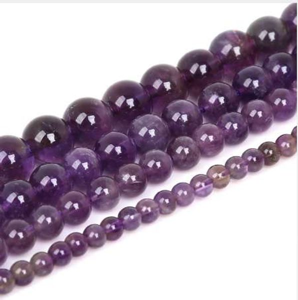 

4/6/8/10mm natural stone beads round purple stone loose beads for jewelry making strand 15"/diy bracelet necklace, Black