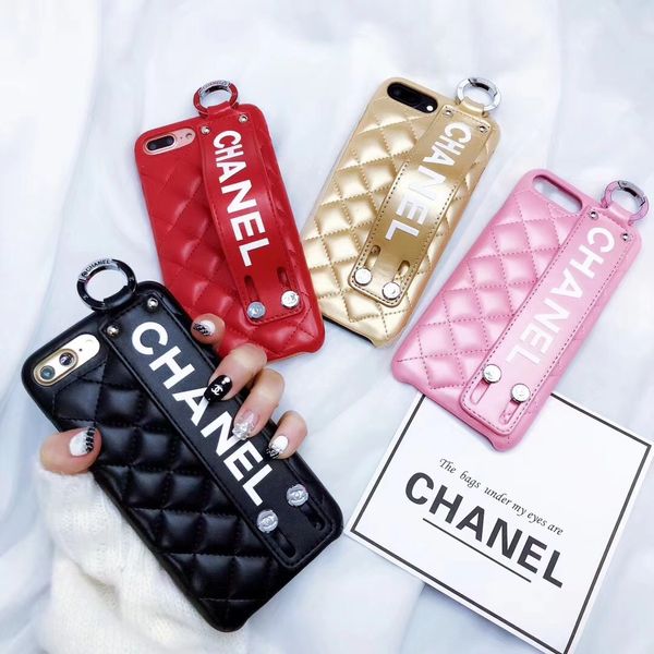 

Luxury Pu Leather Phone Case Wrist Band Strap Style Smartphone cases for IPhone X 8 8P 7 7P 6 6s Plus Back Cover Famous Brand