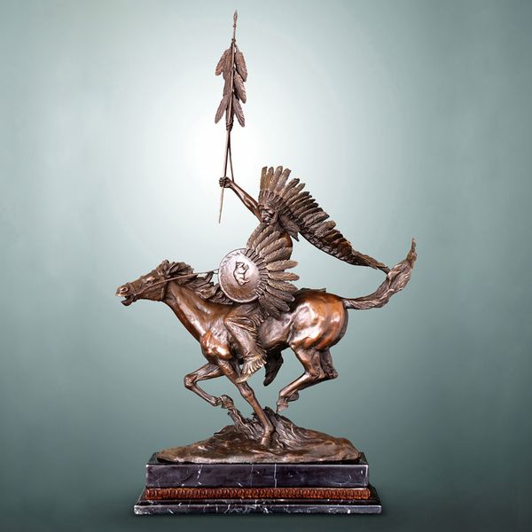 Atlie American Bronze Statue Indian Chief Sculpture Vintage Home