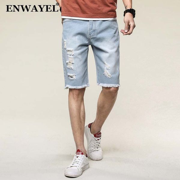 

enwayel 2018 summer new hole ripped distressed casual jeans shorts men trousers straight short denim male brand clothing 953, White;black