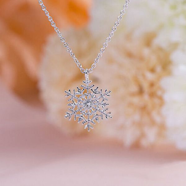 

luxury crystal snowflake pendants&necklaces fashion silver plated chain necklace gift for women female jewelry shellhard