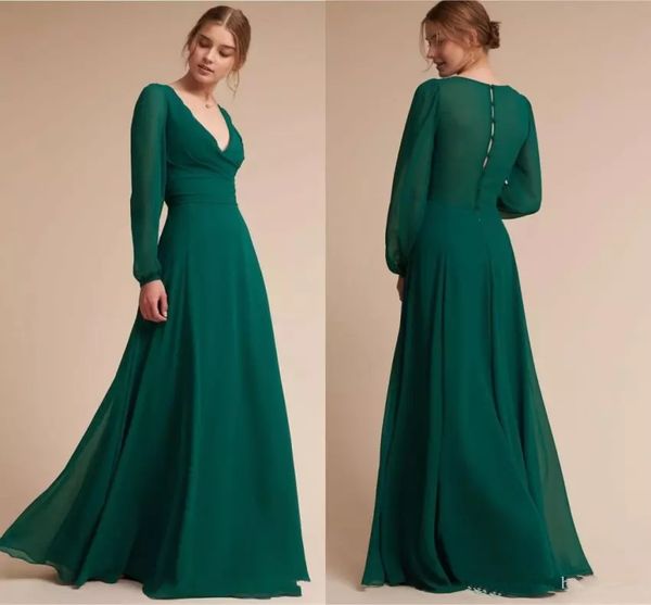 

темные платья зеленые подружек для западной свадьбы линия v neck длинные рукава вечерние выпускные платья женщин формальное партии платья ве, White;pink
