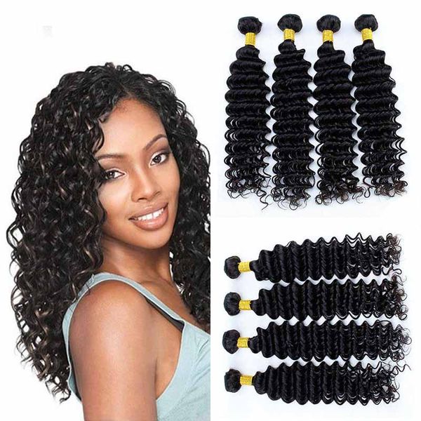 

passion hair vendors brazilian deep wave human hair 4 bundles wholesale 100% virgin human hair weave extensions natural color, Black