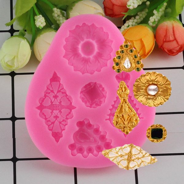

mujiang gem diamond shape silicone fondant molds vintage charming jewelry cake decorating tools candy chocolate gumpaste moulds