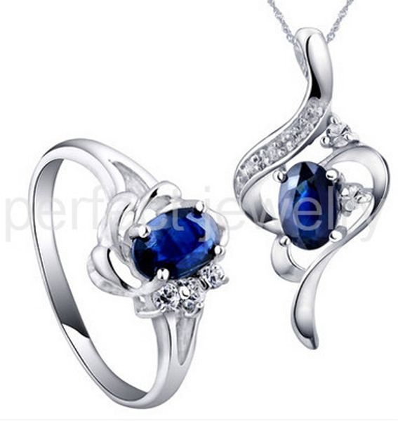 

sapphire set per jewelry natural sapphire set including ring/pendant 925 sterling silver 0.6ct*2pcs gems, Black