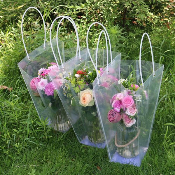 

trapezoidal waterproof transparent gift bag plastic pvc flower shop packaging bag party holiday flower bags lz1731