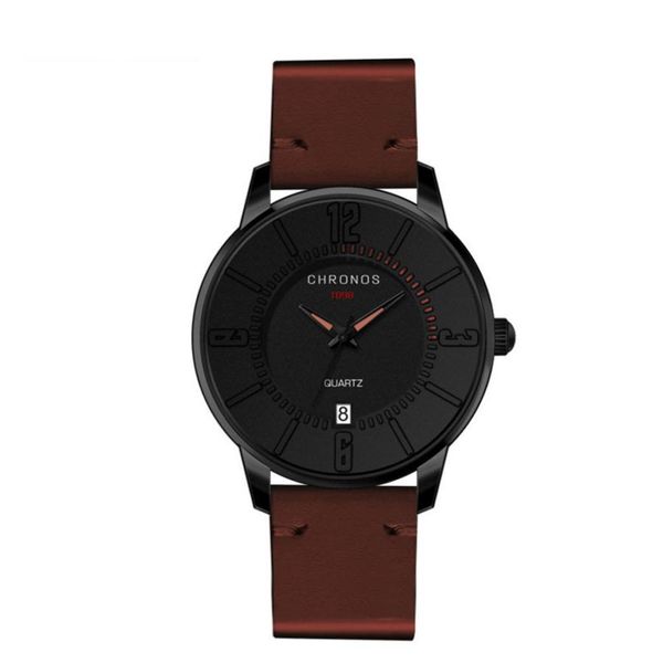 

men saat casual quartz wristwatches waterproof watches slim leather male watches with date clock red blue relogio masculino gift, Slivery;brown