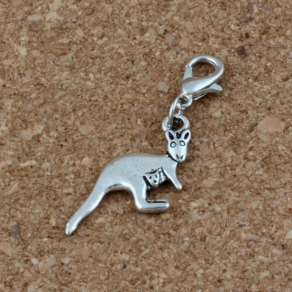 

MIC .100Pcs Antique Silver Alloy kangaroo Charms Bead with Lobster clasp Fit Charm Bracelet 12x41mm DIY Jewelry A-228b