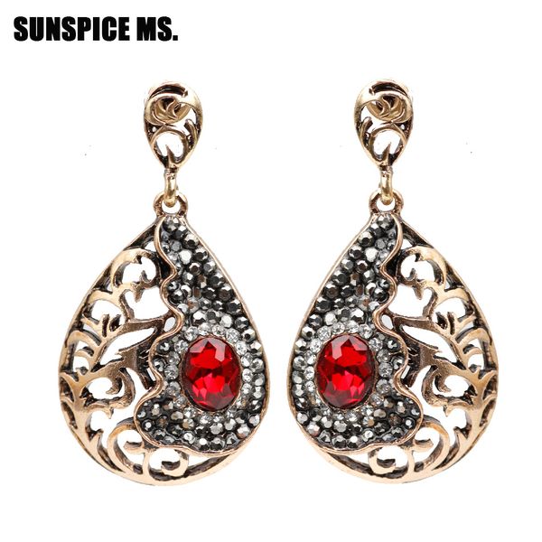 

sunspice ms turkish hollow flower dangle earrings full crystal women retro vintage drop earrings wedding jewelry boho 2018 new, Silver