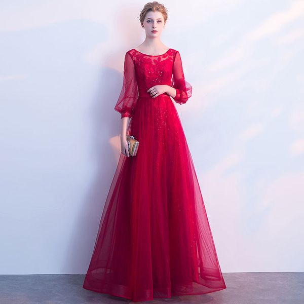 

новое прибытие элегантный длинное платье вечерние платья выпускного вечера vestido де noiva формальные кружева длинные рукава кружева стиль, Black