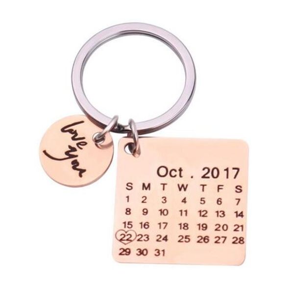 Personalizar particular Chaveiro Calendário personalizado Keychain Hand Signature Stamped Destacado com coração