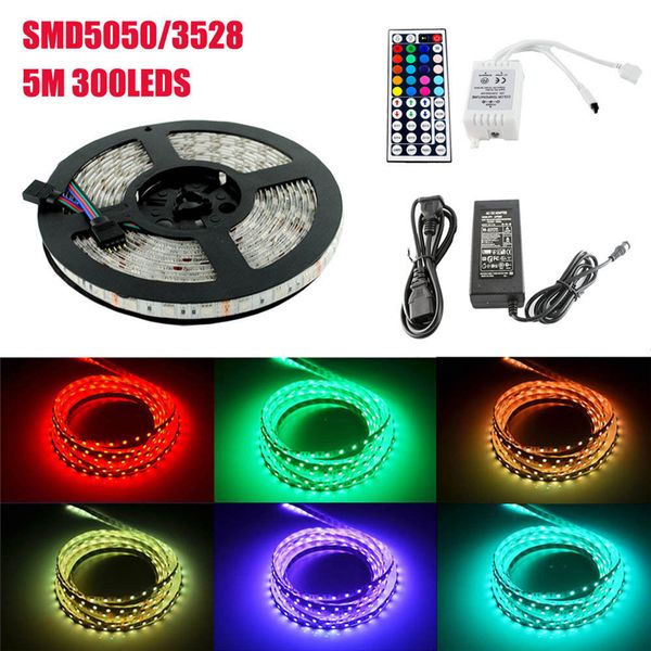 

5050 rgb светодиодные полосы света smd 300 сид 60led/м гибкий свет водить рулон водонепроницаемый ip65 +44 клавиши управления +12в 5а блок п