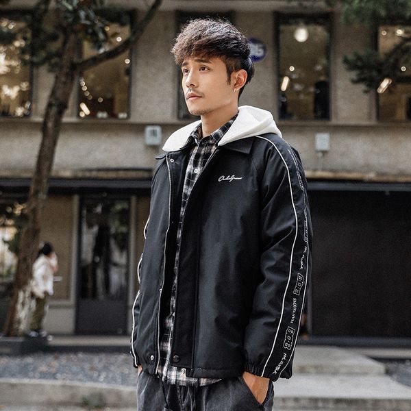 

new arrival fashionable brand letter printed thicken men's hooded jackets hip hop autumn streetwear casual male wincheater coats, Black;brown