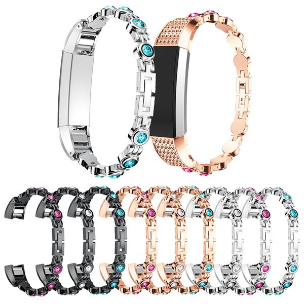 

crystal watch band silver stainless steel chain for alta hr fashion replaceable metal wrist band smart bracelet straps, Black;brown