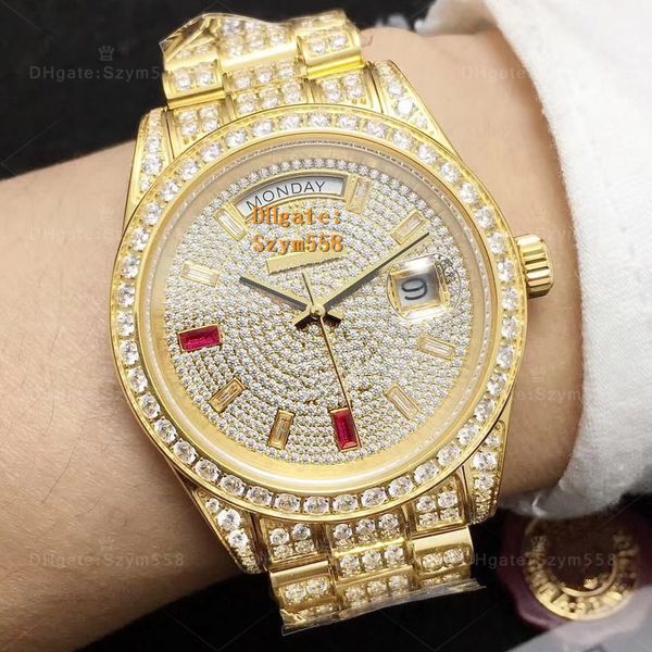 

Best Quality Full Diamond Watch Iced Out Watch 2836 Automatic 41MM Gold Men Silver Waterproof Watches 316 Stainless Steel Set Diamond