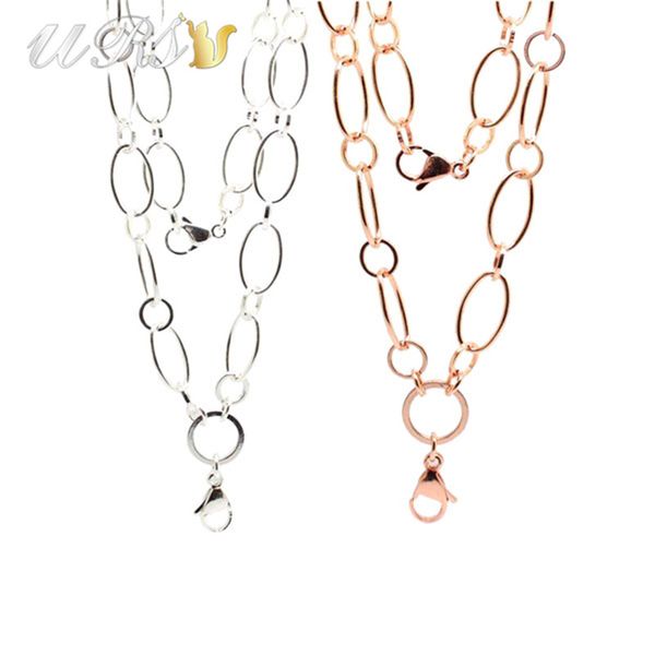 

whole sale5 pcs 32''(80cm) silver-plated large flat oval link custom chain floating locket chain memory locket pendant necklace