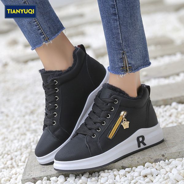 

tianyuqi woman walking shoes comfortable winter keep warm cotton shoes women solid color zipper sneakers high outdoor