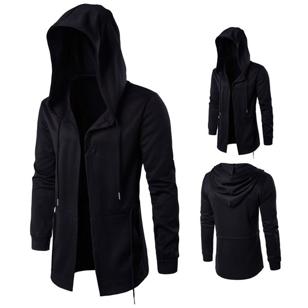 

men fashion hooded sweatshirts hip hop mantle hoodies jacket long sleeve wizard cloak male coat outwear moleton masculino, Black