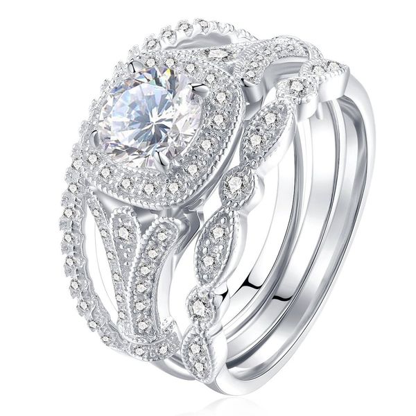 

trendy white zircon wedding rings set for women elegant silver color engagement ring fashion bridal party jewelry anel feminino, Golden;silver