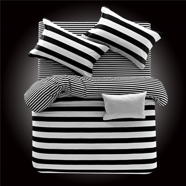 100 Cotton White Black Striped Dovet Cover Set Pillow Shams Flat