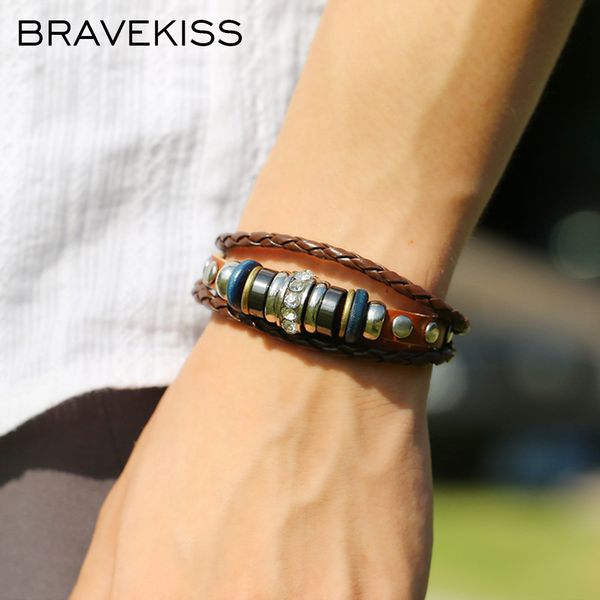 

bravekiss leather multi-layer bracelet charm strand adjustable bracelets fashion jewelry for women daily/pub 2018 new bpb0462, Black