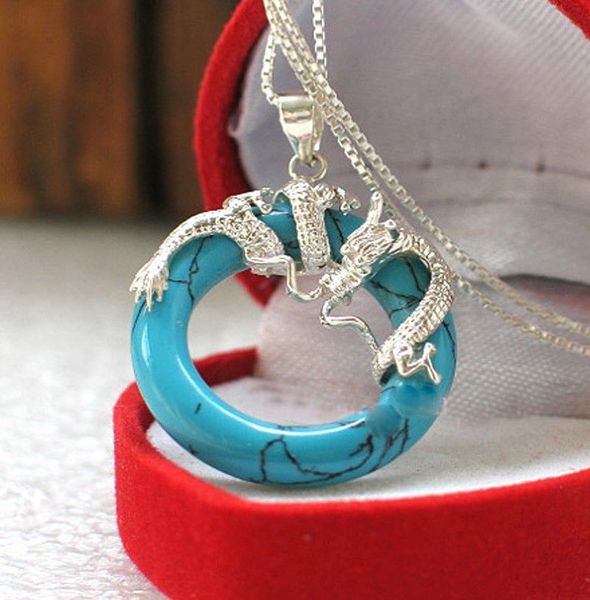 

nature lady turquoise 18k gold plated dragon pendant necklace lucky jewelry gift<<<ing, Black