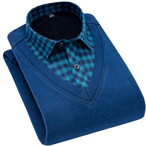 

new winter casual shirt men fake two pieces patchwork plaid&solid velvet thick overhemd fleece super warm business male 3xl, White;black