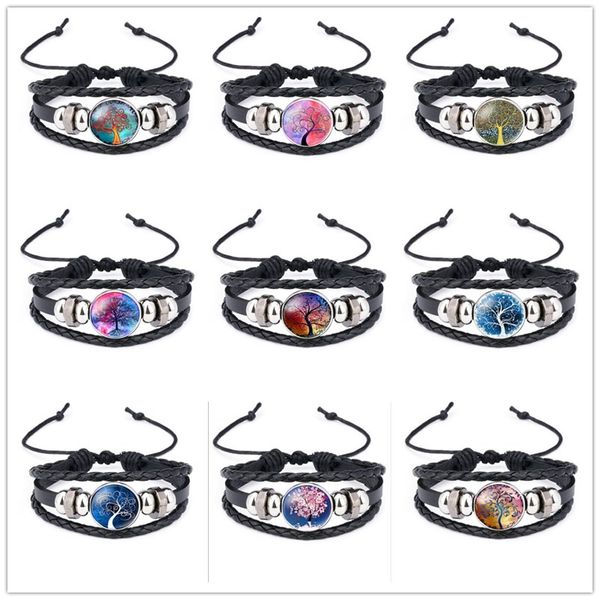 

нуса имбирь оснастки кнопка ювелирные изделия многослойные искусственная кожа дерево жизни оснастки кнопка браслет для женщин мужчин, Golden;silver