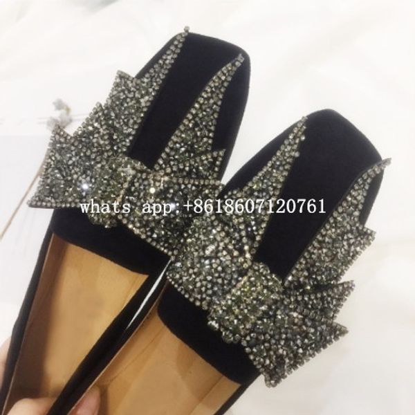 

new 2017 women crystal diamond flats bow shake shoes casual chic kartel square toe knot women artmu runway mules summer slippers, Black