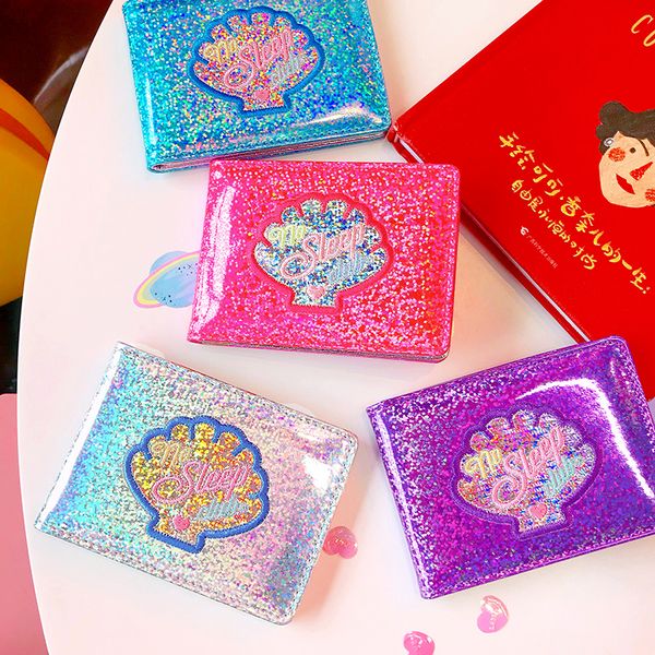 

cute sequins laser russian women travel bank card holders wallet potable shell pattern driver licence pocket case, White