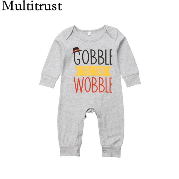 

2018 multitrust brand newborn toddler baby boy girl romper letters jumpsuit gobble cotton clothes autumn casual outfits, Blue