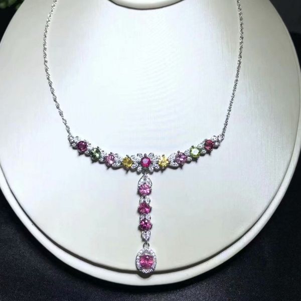 

fidelity natural multicolor tourmaline pendant necklaces s925 sterling silver fine jewelry for women party natural gemstone