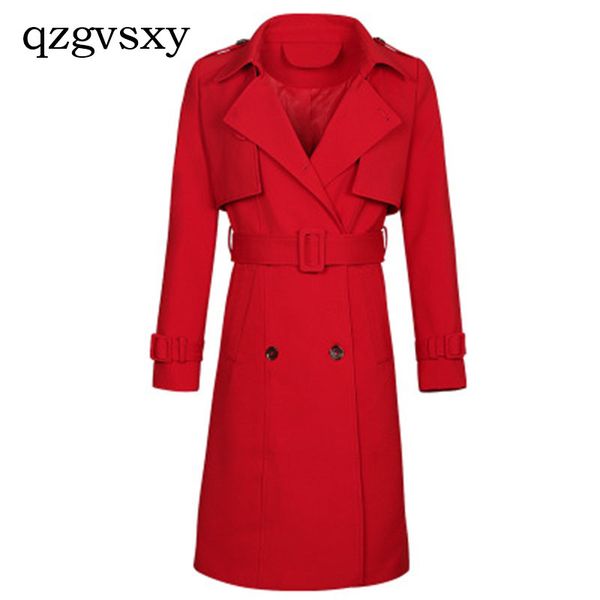 

2018 autumn new fashion boutique women's lapel double-breasted solid color long coat urban casual wind trench coat.dk92127, Tan;black