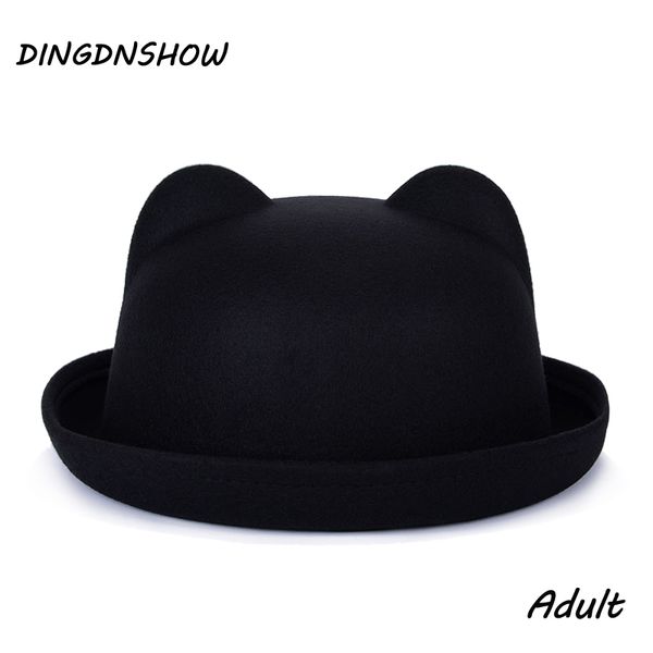 

dingdnshow] 2018 fashion trend fedora hat unique cute wool winter and autumn floppy hat with ears female gorro for women, Blue;gray