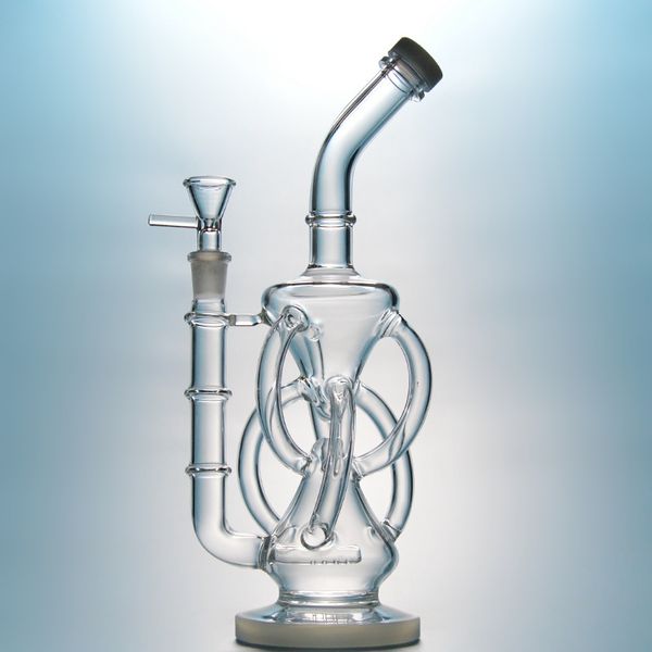 Inline Perc Klein Recycler Narghilè Dab Rig Bong in vetro da 11 pollici Pipa ad acqua trasparente Beaker unico Bong Vortex Oil Rigs con ciotola DGC1236