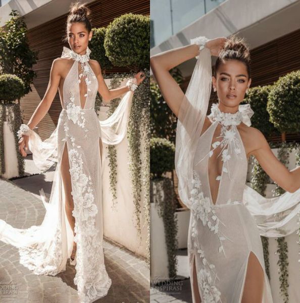 Elihav Sasson 2019 Sereia Lace Vestido de Noiva Halter Frente Frente Vestidos Noiva Personalizado Vestido de Novia 3D Appliques Vestidos De Casamento