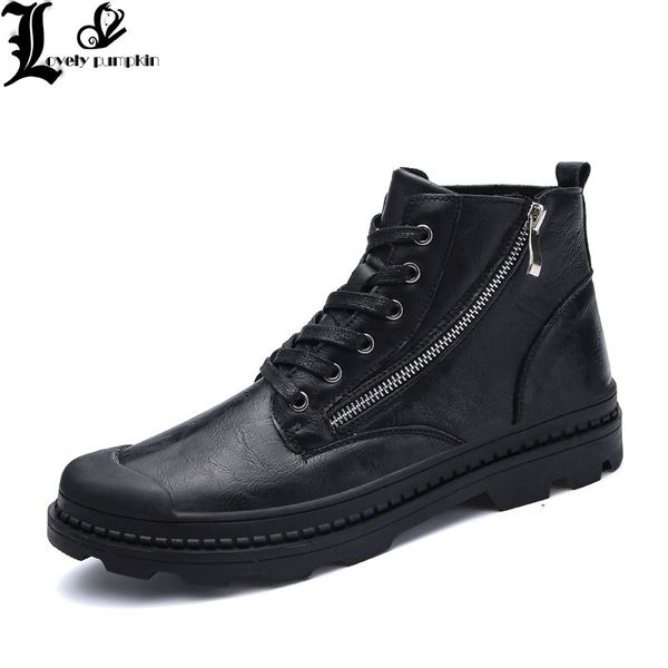 

winter autumn pu leather men ankle boots fashion snow boots for men zipper men's man black brown lace up shoes