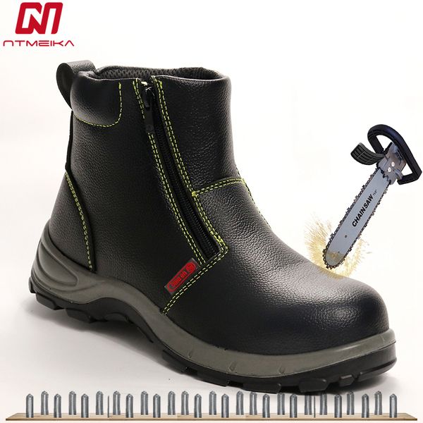 

cow leather men's winter safety shoes with steel toe large size 35-46 work shoes for men safety welding puncture-resistant, Black