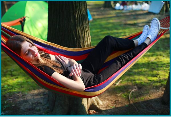 

travel camping hammock leisure sleeping bed swing garden indoor rainbow color single canvas thickened hammocks anti rollover club