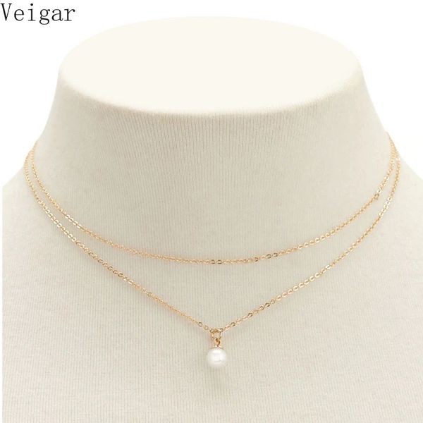 

double chain choker necklace imitation pearls pendants necklaces female 2018 fashion jewelry ladies party necklace bijoux femme, Golden;silver